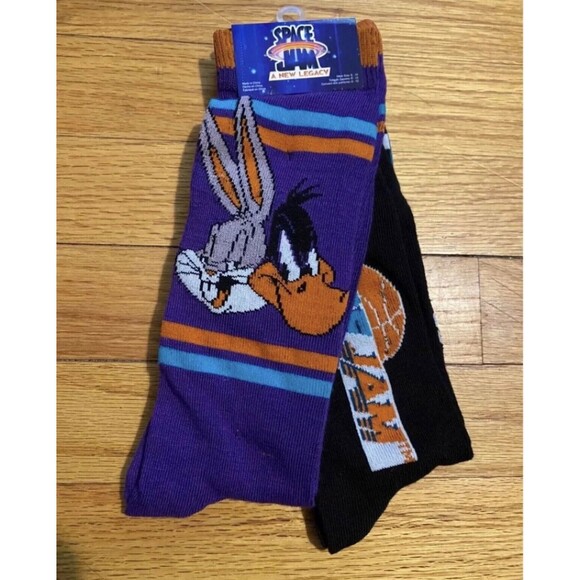 SPACE JAM Movie Socks - 2 PAIRS Size 6-12 - LOONEY TUNES - ROADRUNNER - Picture 1 of 4